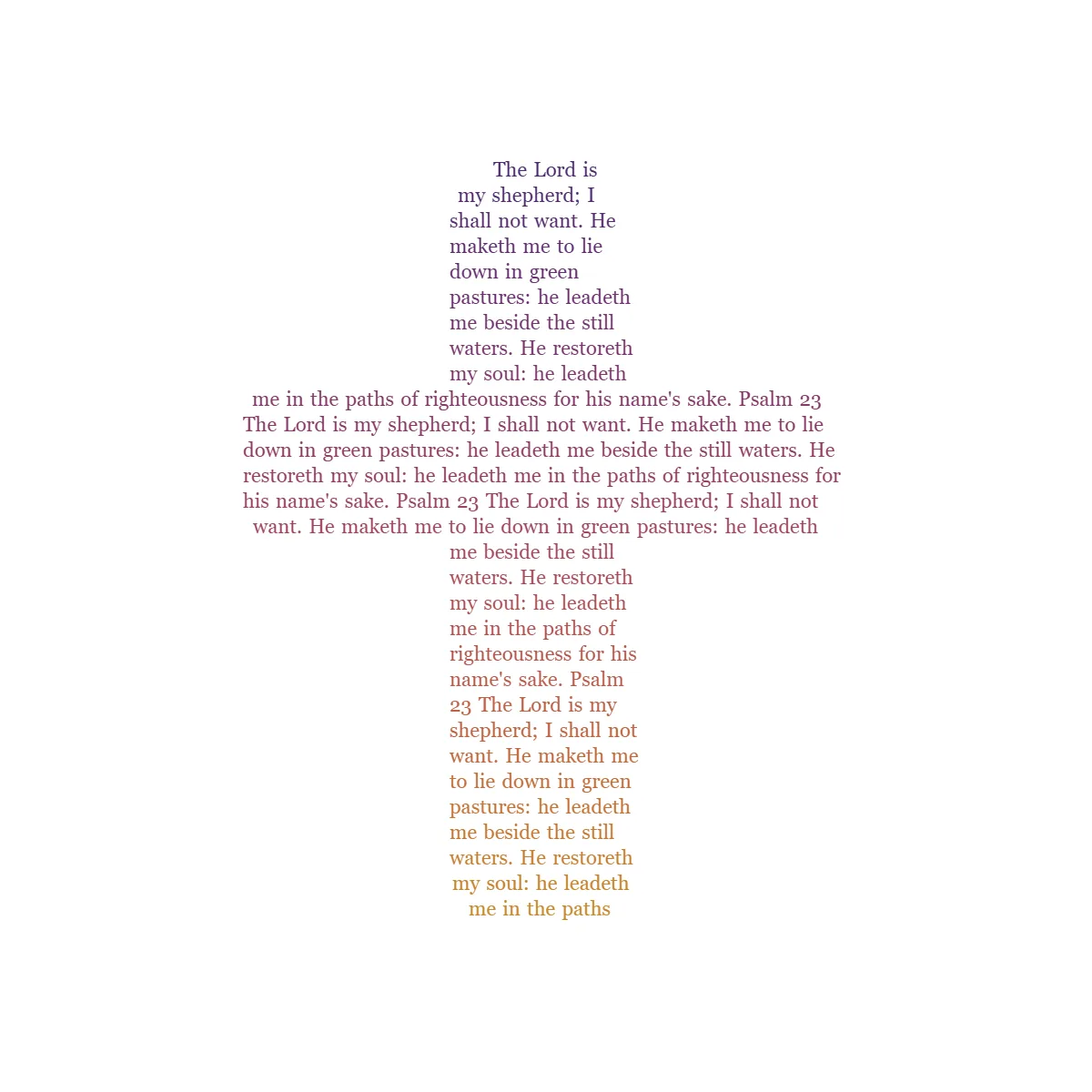 Bible verse word art: Psalm 23 set inside a cross shape in readable lines
