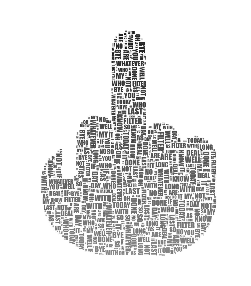 Middle-finger-shaped word art filled with cheeky words