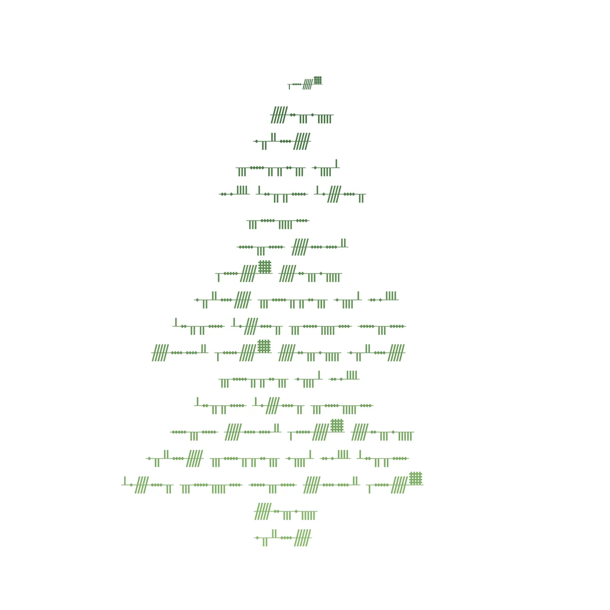 Tree-shaped word art written in the Celtic Ogham script, words in readable lines