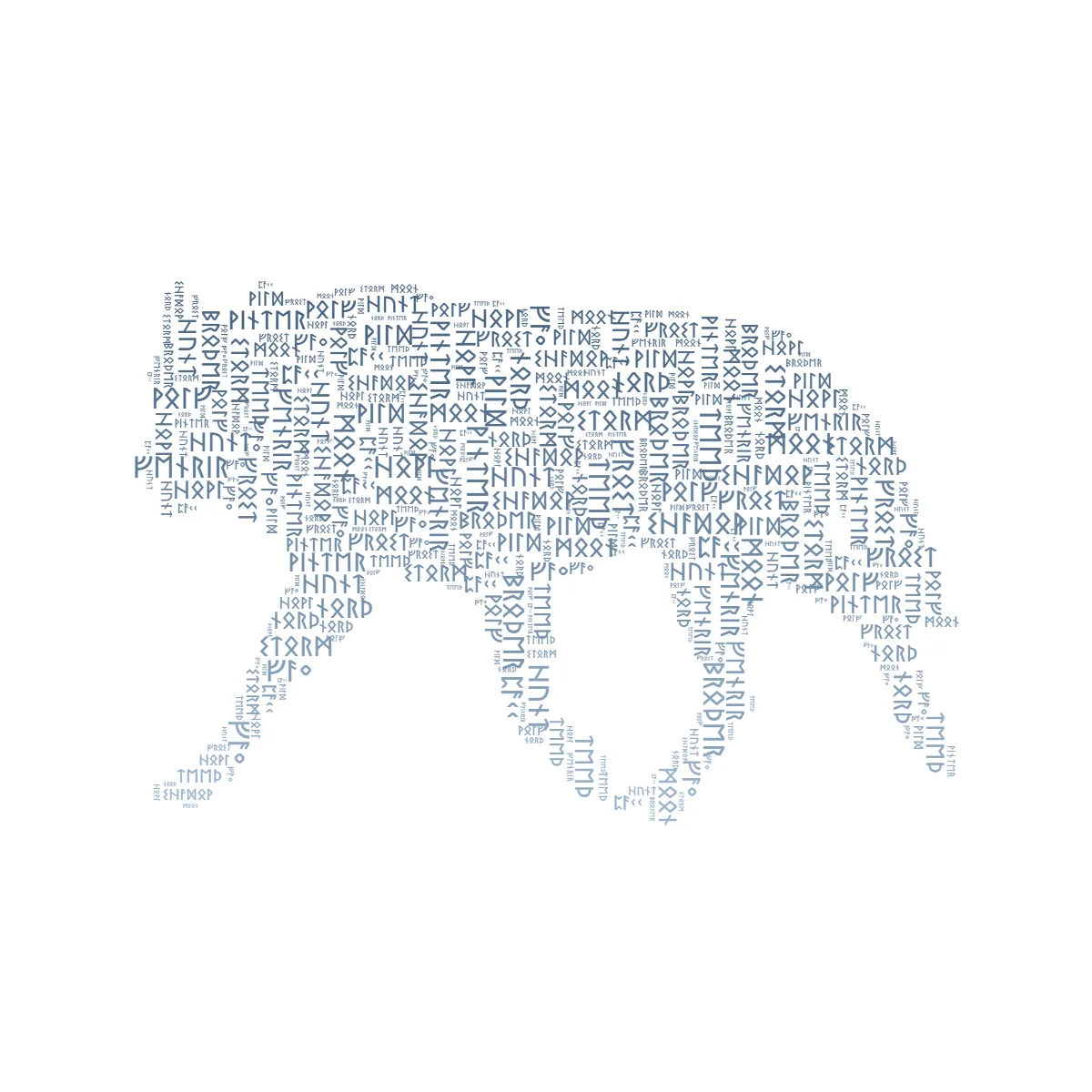 Wolf-shaped word art filled with Elder Futhark runes in a blue gradient