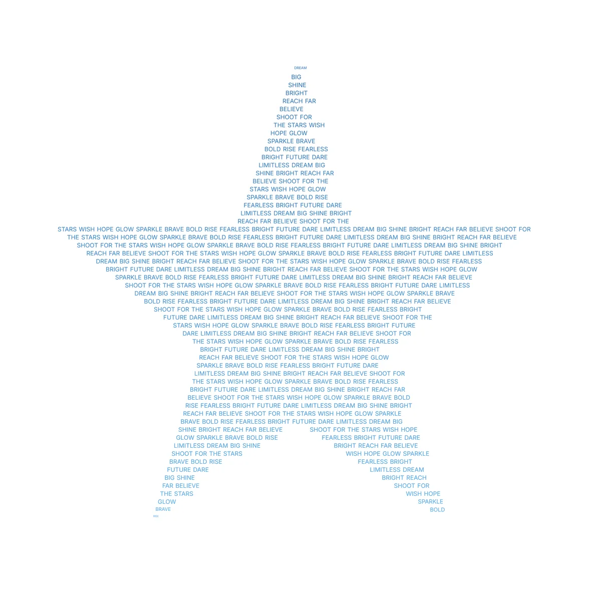 Flow fill style word art: star silhouette filled with readable horizontal lines of text